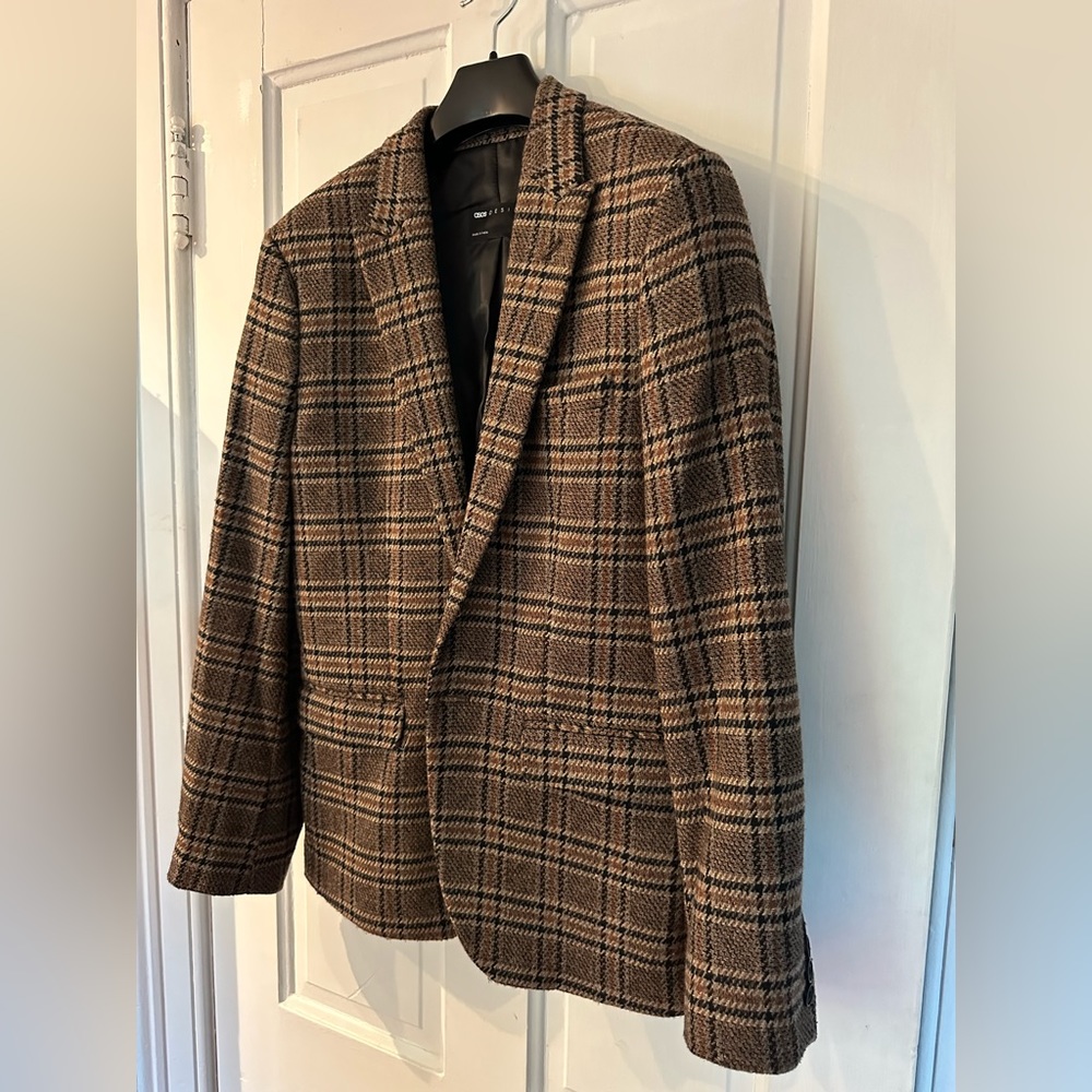 ASOS Heavy Weight Tweed Wool JACKET in Brown Check Flannel Suit